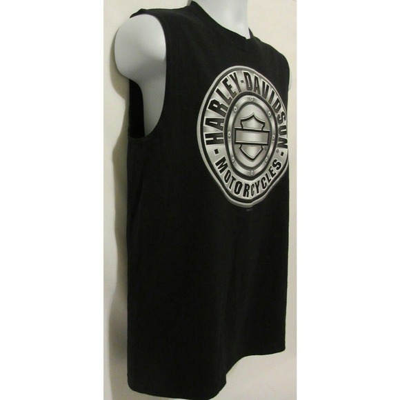 Mitchell's Modesto CA Harley Davidson Black Full Chrome Muscle Tank Shirt Mens M - Picture 6 of 12